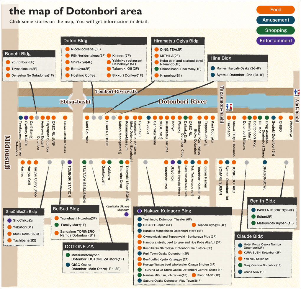 the map of Dotonbori area