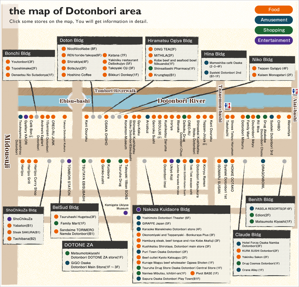 the map of Dotonbori area