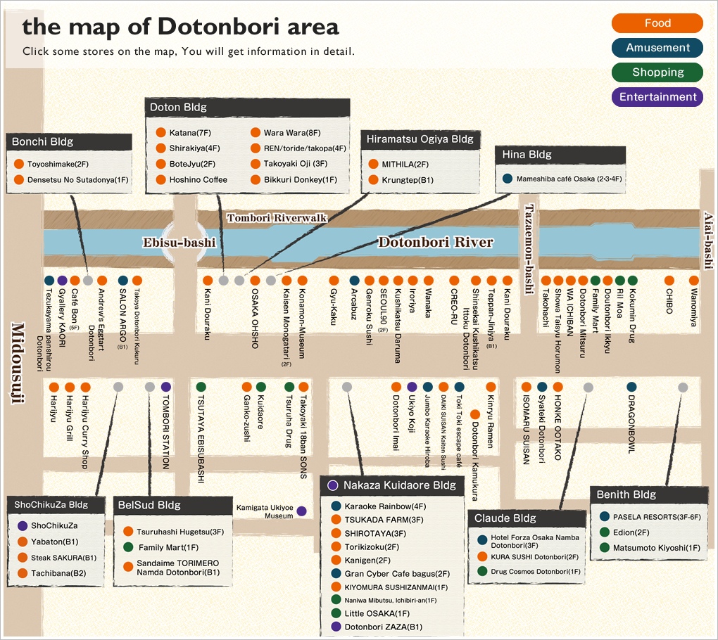 the map of Dotonbori area