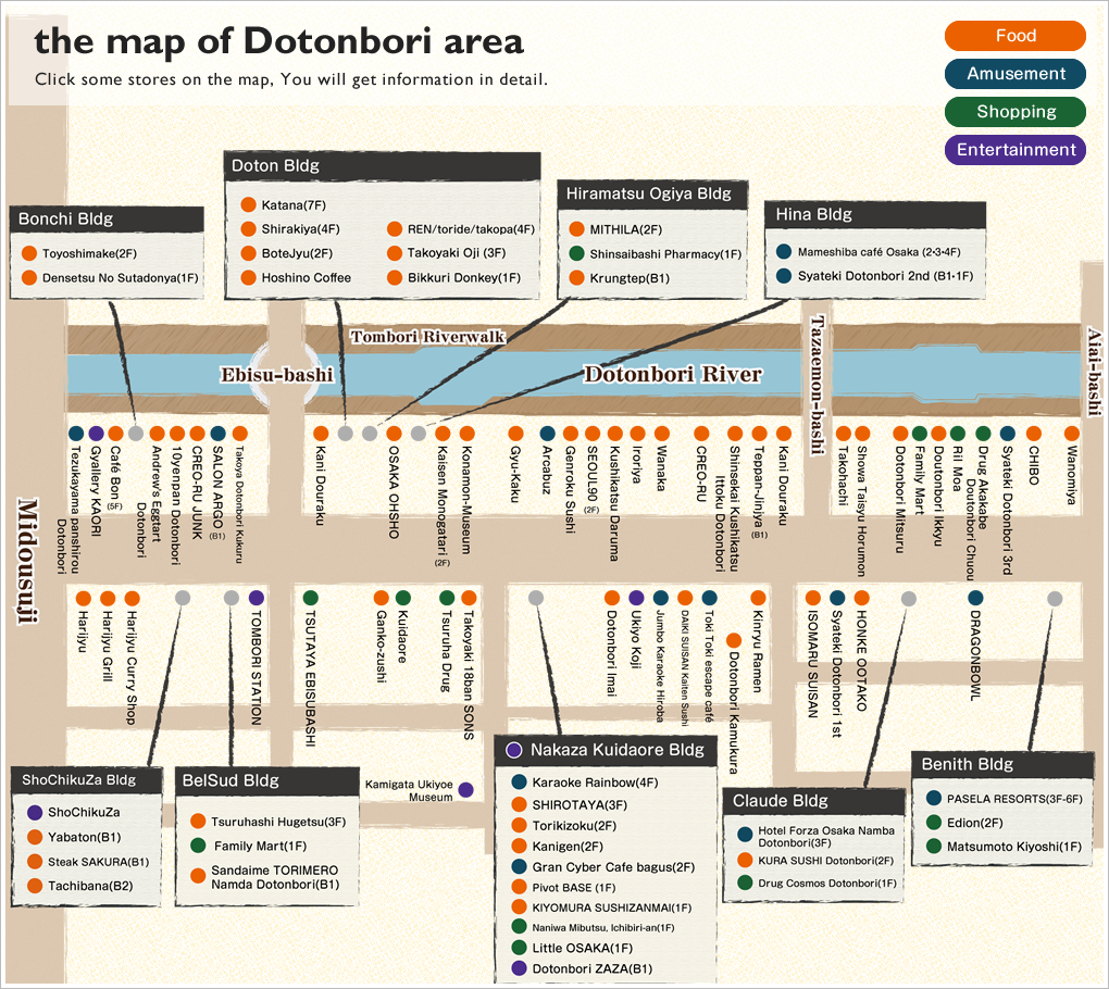 the map of Dotonbori area